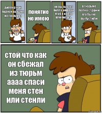 диппер как гидеон вышел из тюрьмы понятие не имею он вызывает билл сайфера чтоб я в него влюбилась в тюрьме полно стражи его бы не выпустили стой что как он сбежал из тюрьм аааа спаси меня стен или стенли