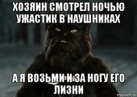 хозяин смотрел ночью ужастик в наушниках а я возьми и за ногу его лизни