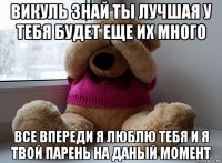 викуль знай ты лучшая у тебя будет еще их много все впереди я люблю тебя и я твой парень на даный момент