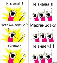 Кто мы!!! Не знаем!!! Чего мы хотим ? Марганцовку Зачем? Не знаем!!!