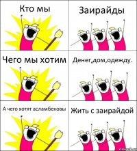 Кто мы Заирайды Чего мы хотим Денег,дом,одежду. А чего хотят асламбековы Жить с заирайдой