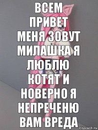 всем привет меня зовут милашка я люблю котят и новерно я непреченю вам вреда