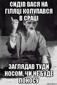 сидів вася на гіляці колупався в сраці заглядав туди носом, чи не буде поносу