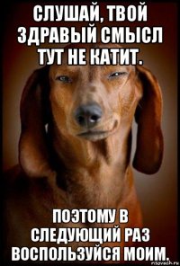 слушай, твой здравый смысл тут не катит. поэтому в следующий раз воспользуйся моим.