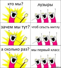 кто мы? лузыры зачем мы тут? чтоб сеъсть митлу а сколько раз? мы первый класс