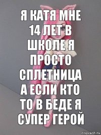 я катя мне 14 лет в школе я просто сплетница а если кто то в беде я супер герой