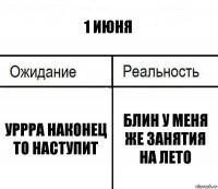 1 июня уррра наконец то наступит блин у меня же занятия на лето