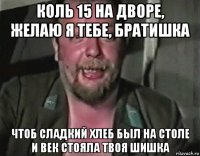 коль 15 на дворе, желаю я тебе, братишка чтоб сладкий хлеб был на столе и век стояла твоя шишка