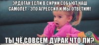 эрдоган:если в сирии собьют наш самолет - это агрессия и мы ответим! ты чё совсем дурак что ли?