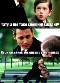 Тату, а що таке спокійні вихідні? Не знаю, синок, ми живемо в Митченках 