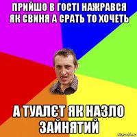 прийшо в гості нажрався як свиня а срать то хочеть а туалєт як назло зайнятий