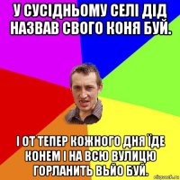 у сусідньому селі дід назвав свого коня буй. і от тепер кожного дня їде конем і на всю вулицю горланить вьйо буй.