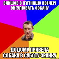 вийшов в п'ятницю ввечері вигулювать собаку додому привела собака в суботу зранку