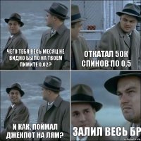 чего тебя весь месяц не видно было на твоем лимите 0,02? откатал 50к спинов по 0,5 и как, поймал джекпот на лям? залил весь БР