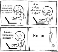 Так-с, нужно глянуть кто сегодня идёт на зелёнку -Я не пойду
-Мне лень
-Нафиг? Блин... Погода же хорошая=( Кх-кх