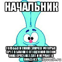 начальник голубых и синих зайчев которые срут в банки с сгущенкой потом оних сразуих едят и играют в виндувз.
