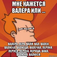 мне кажется валера или ... валера, лера, валя, вал, валек, валюха, валюша, валечка, леруня, леруся, леруха, леруша, вака, валюня, валюся.