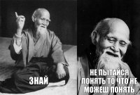 знай не пытайся понять ТО что не можеш понять