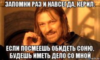 запомни раз и навсегда, керил: если посмеешь обидеть соню, будешь иметь дело со мной