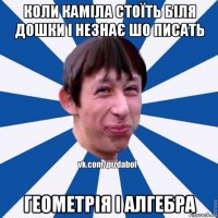 коли каміла стоїть біля дошки і незнає шо писать геометрія і алгебра