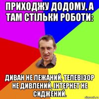 приходжу додому, а там стільки роботи: диван не лежаний, телевізор не дивлений, інтернет не сиджений.