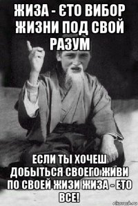 жиза - єто вибор жизни под свой разум если ты хочеш добыться своего живи по своей жизи жиза - ето все!