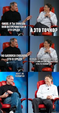 Билл, а ты знаешь они встречаются в эту среду А это точно? Но Балауса сказала, что в среду Но ведь есть предположения, что к этому времени у неё ещё что-то появится Нееет, не появится 