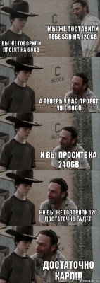 Мы же поставили тебе SSD на 120Gb Вы же говорили проект на 60gb А теперь у вас проект уже 98Gb и вы просите на 240Gb но вы же говорили 120 достаточно будет Достаточно Карл!!!