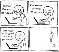 (Юра). Письмо от Арама Он хочет отпуск 22 числа мне надо за 18 дней принять решение? 