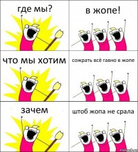 где мы? в жопе! что мы хотим сожрать всё гавно в жопе зачем штоб жопа не срала