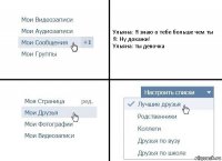 Ульяна: Я знаю о тебе больше чем ты
Я: Ну докажи!
Ульяна: ты девочка