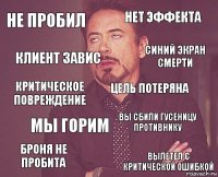 не пробил нет эффекта критическое повреждение броня не пробита вы сбили гусеницу противнику цель потеряна мы горим вылетел с критической ошибкой клиент завис синий экран смерти