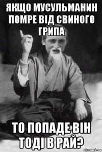 якщо мусульманин помре від свиного грипа то попаде він тоді в рай?