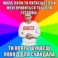 мала, коли ти питаєшься чи мені нравиться то шо ти готовиш, ти опять шукаєш повод для скандала