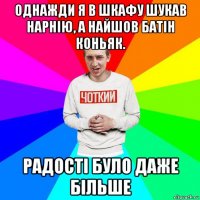 однажди я в шкафу шукав нарнію, а найшов батін коньяк. радості було даже більше