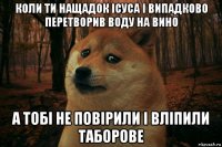 коли ти нащадок ісуса і випадково перетворив воду на вино а тобі не повірили і вліпили таборове