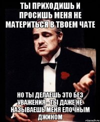 ты приходишь и просишь меня не материться в твоем чате но ты делаешь это без уважения - ты даже не называешь меня елочным джином