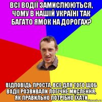 всі водії замислюються, чому в нашій україні так багато ямок на дорогах? відповідь проста, все для того щоб водії розвивали логічне мислення, як правильно потрібно їхати