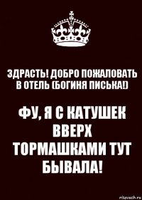 ЗДРАСТЬ! ДОБРО ПОЖАЛОВАТЬ В ОТЕЛЬ (БОГИНЯ ПИСЬКА!) ФУ, Я С КАТУШЕК ВВЕРХ ТОРМАШКАМИ ТУТ БЫВАЛА!