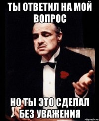 ты ответил на мой вопрос но ты это сделал без уважения