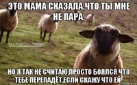 это мама сказала,что ты мне не пара. но я так не считаю,просто боялся что тебе перепадёт,если скажу что ей.