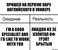 Пришел на первую пару английского в универе I'm a good specialist and i'd like to work with you Ландон из зе кэпитал оф грэйт брытын