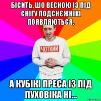 бісить, шо весною із під снігу подснєжнікі появляються, а кубікі преса із під пуховіка ні...