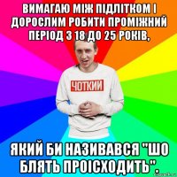 вимагаю між підлітком і дорослим робити проміжний період з 18 до 25 років, який би називався "шо блять проісходить".