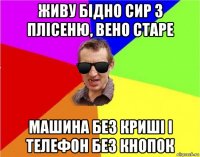 живу бідно сир з плісеню, вено старе машина без криші і телефон без кнопок