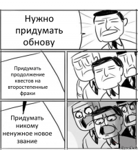 Нужно придумать обнову Придумать продолжение квестов на второстепенные фраки Придумать никому ненужное новое звание