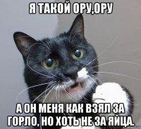 я такой ору,ору а он меня как взял за горло, но хоть не за яйца.