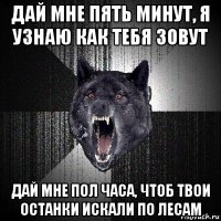 дай мне пять минут, я узнаю как тебя зовут дай мне пол часа, чтоб твои останки искали по лесам