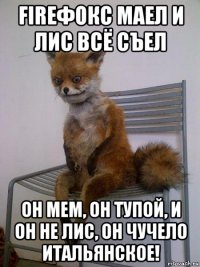 fireфокс маел и лис всё съел он мем, он тупой, и он не лис, он чучело итальянское!