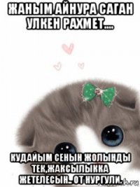 жаным айнура саган улкен рахмет.... кудайым сенын жолынды тек,жаксылыкка жетелесын.. от нургули.